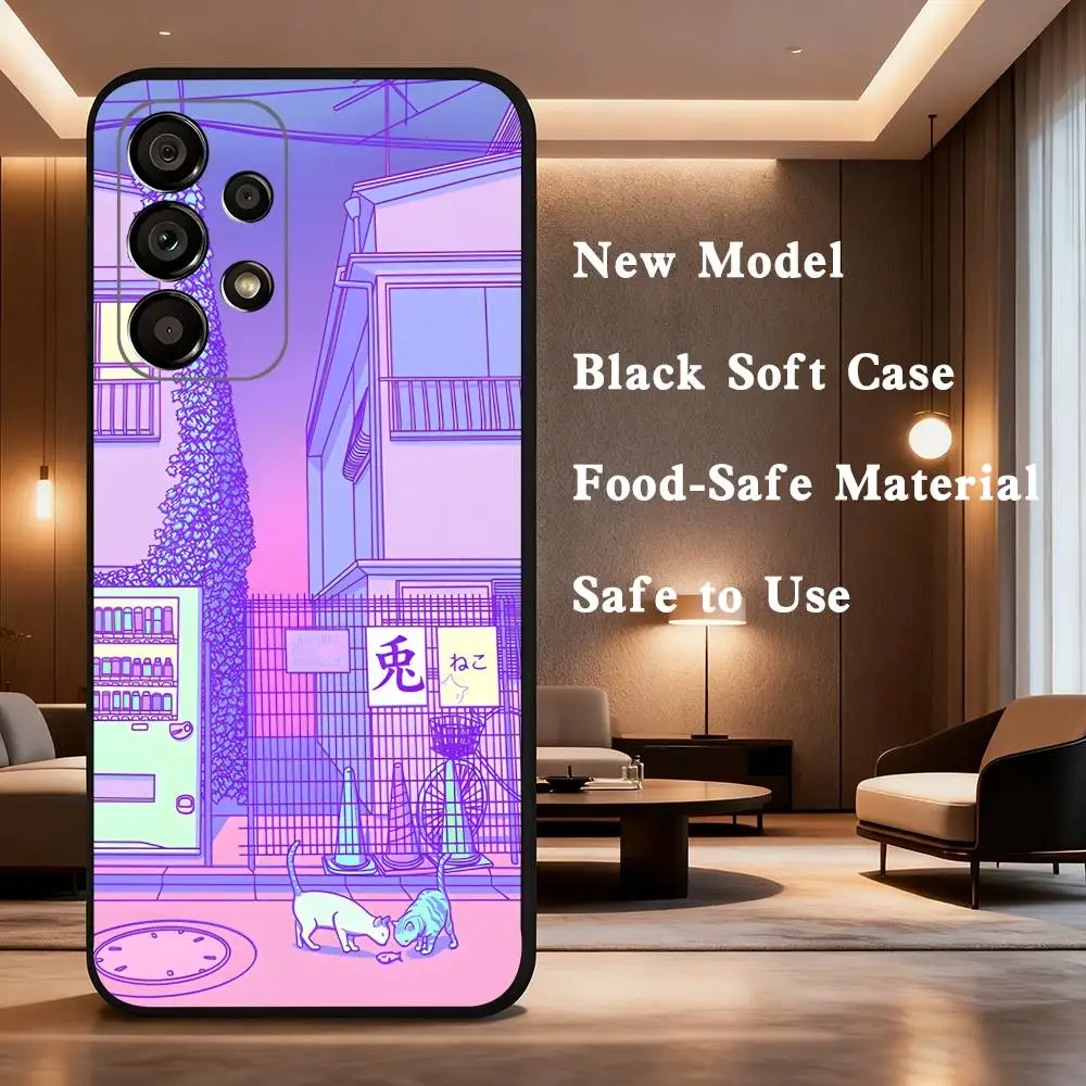 Casing Ponsel Tokyo Nights untuk Samsung Galaxy A73,31,32,72,41,53,52,71,22,5G,Note,J7,8,9 Sampul Hitam Lembut
