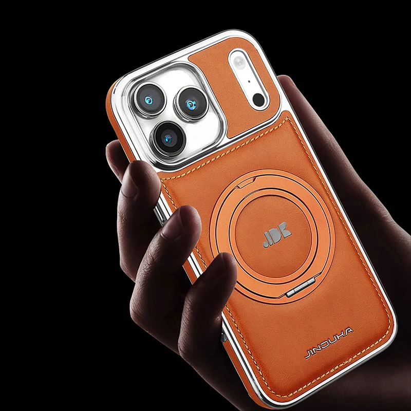 Luxury Magnetic 360 Rotating Kickstand Leather Phone Case For iPhone 17 Pro Max 16 Plus 15 14 13 Ring Holder for Magsafe Cover - view 3