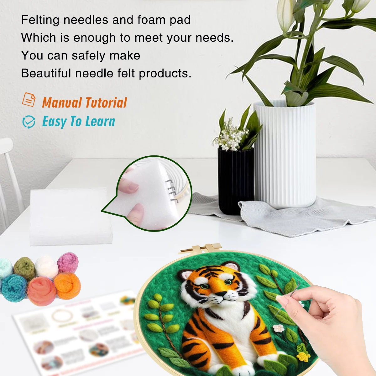 SDOYUNO 20x20cm Wool Felting Painting Kit Kit Alpaca,Hamster Diy Aninal Felt Crafts Package Felt Needle For Handwork Gift