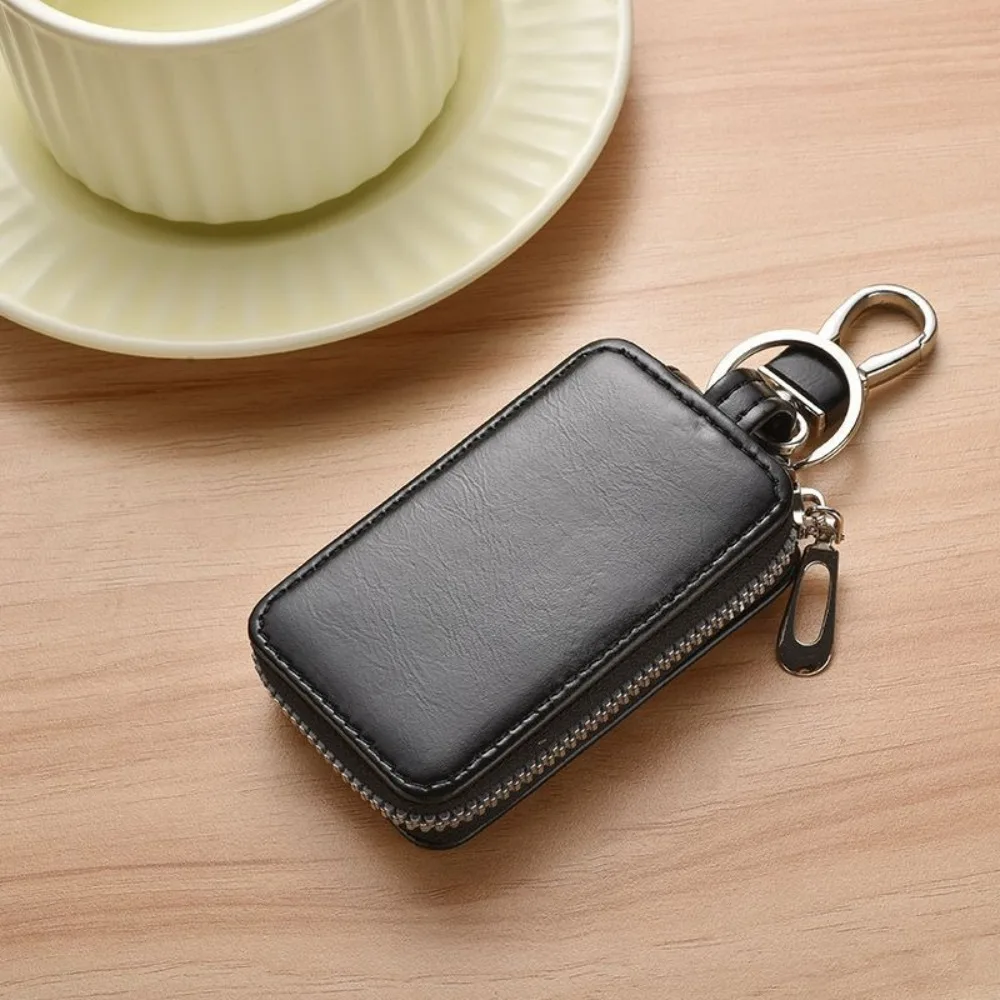 Unisex Leather Key Pouch Bag Multifunctional Zipper Coin Purse Large-Capacity Key Holder Organizer Pouch Men Women