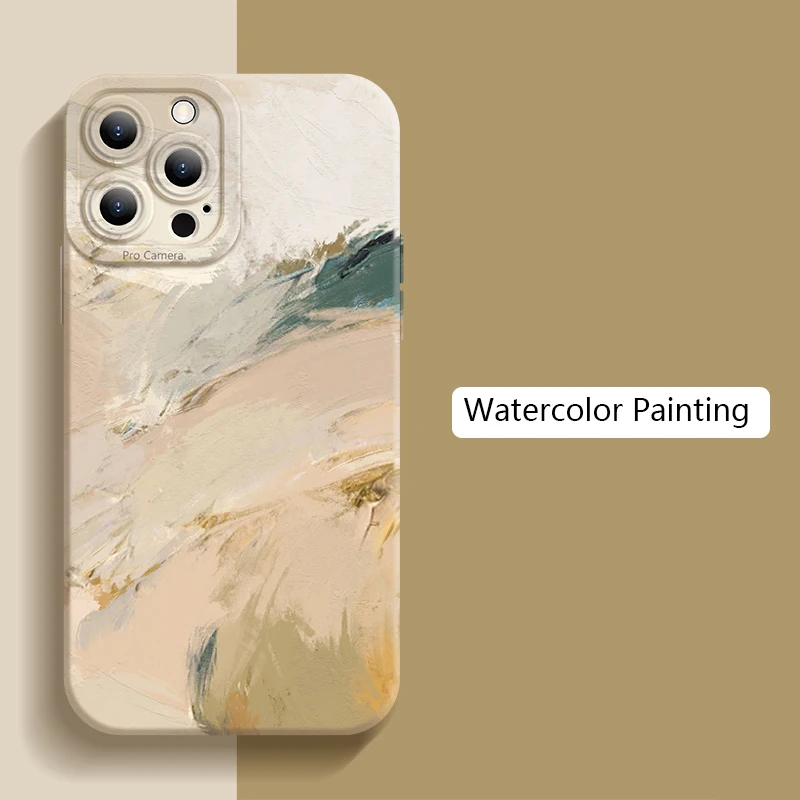 Watercolor Painting Case For iPhone 11 12 13 14 15 16 Pro Max Mini XR XS X 7 8 Plus SE 2 Rainbow Shockproof Soft Silicone Cover