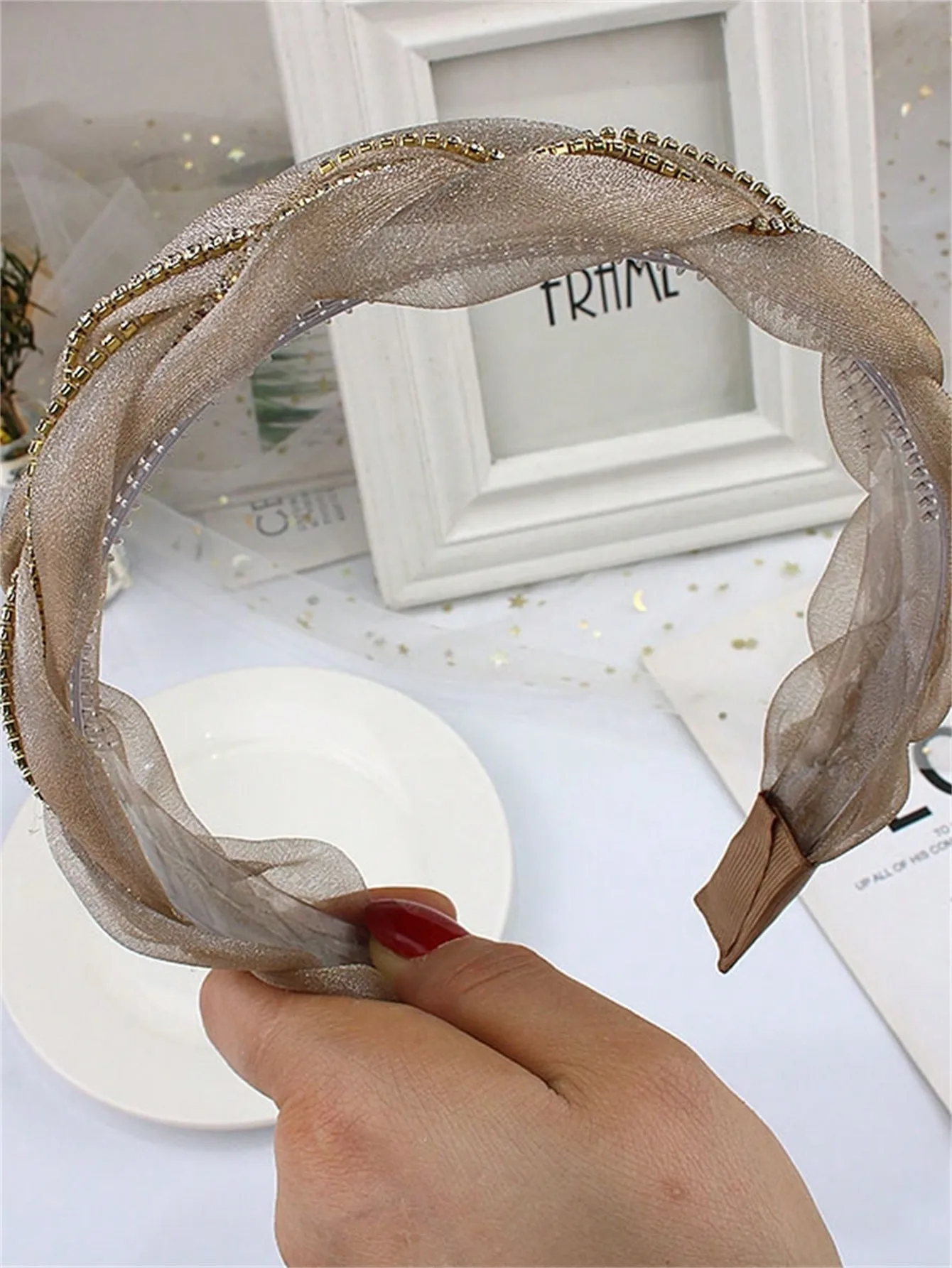 1 new organza braid non-slip out pressure hairpin temperament high cranial top wide edge rhinocera headband for women