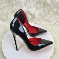 Fashion New Trend Female Black Leather Side Air Female High Heel Sexy Party Shoes Ladies Dress Stiletto Pump French Single Shoes