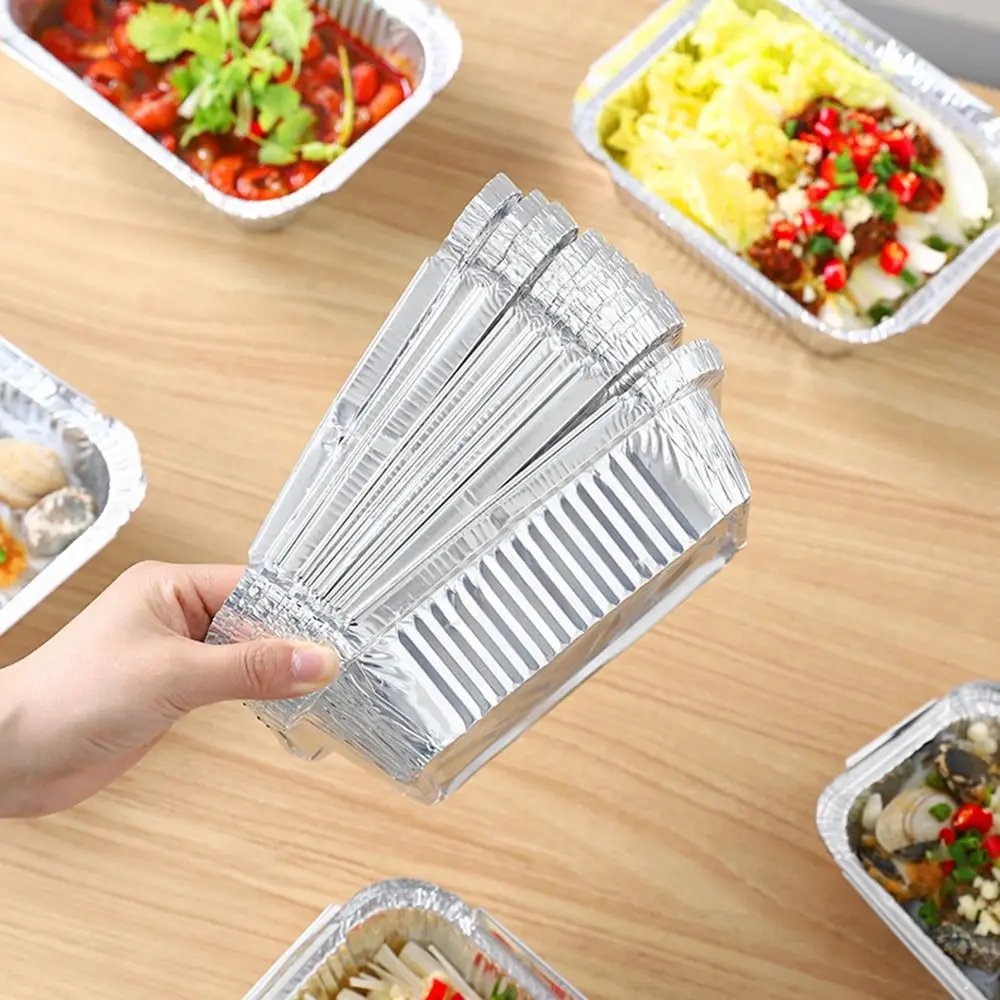 50Pcs High-temperature Resistance Cake Baking Foil Box 230-700ML Rectangle Disposable Oven Cooking Pan Stackable Convenient