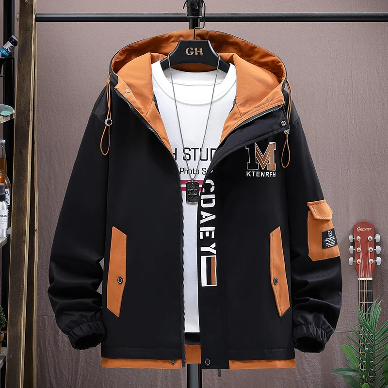 New Men's Hooded Jackets Youth 2024 Spring Autumn Casual Loose Coat Streetwear Windbreaker Outdoor Plus Size M-4XL Tops Clothing