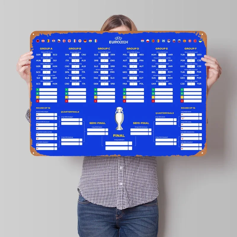 Match Schedule Blue Sign Sport Metal Poster Gamer Room Decoration Vintage Metal Tin Sign Plaque for Pub Club Wall Art Decoration