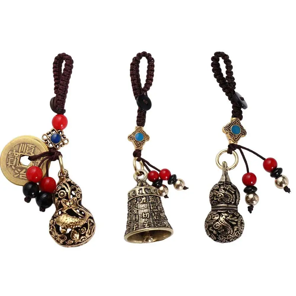 Making Accessories Lucky Blessing Fengshui Auspicious Gourd Car Keyring Brass KeyChains Keychain Components Jewelry Findings