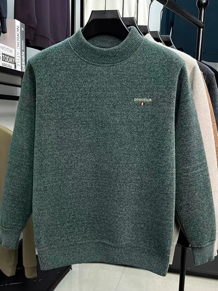 Original bestickter Strickpullover einer Modedesignermarke, heiß begehrt, warmes Herren-Samt-T-Shirt in reiner Farbe mit Rundhalsausschnitt für den Herbst. – Detail 4