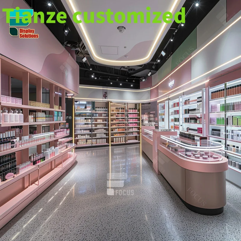 

Customized-Cosmetic Display Cabinet Perfume Showcase Wig Shelf Display Beauty Product