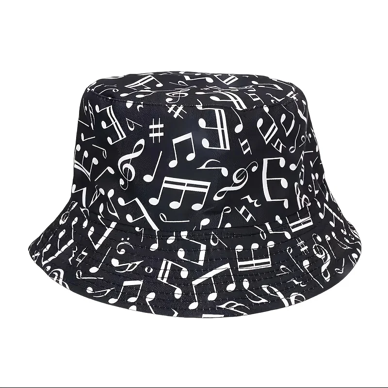 Casual Music Note Pattern Printed Bucket Hat, Unisex Outdoor Reversible Sun Hat, Suitable for Parties and Events