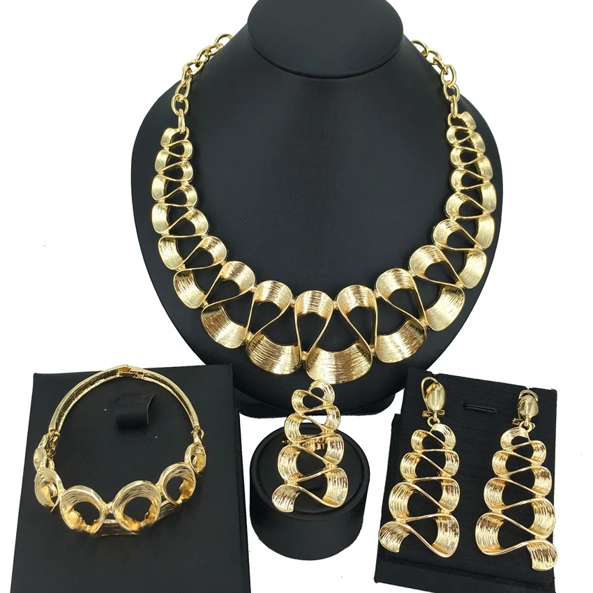 High Quality Brazilian Gold jewelry Sets Necklace Bracelet Chain Jewelry Sets Italian Gold Plated Jewelry Sets FHK14597