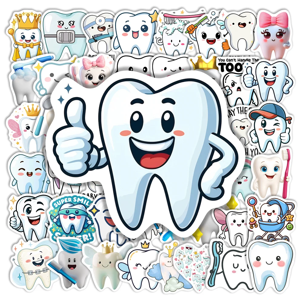 Adorable Cartoon Teeth Stickers Vinyl Decals for Kids Dental Health Waterproof Gift Toys Scrapbook Diary Journals Laptop Decor