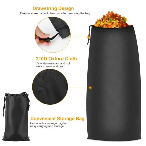 

54 Cubic Foot Lawn Tractor Leaf Bag, 2-Pack Heavy Duty Oxford Cloth Leaf Collector for Riding Mowers, Drawstring Yard Waste Bag