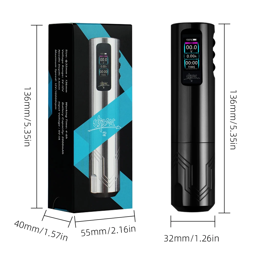 مجموعة ماكينة رسم الوشم التجميلي الاحترافية بقدرة 2000 مللي أمبير في الساعة مع شحن USB - تتضمن ورق نقل الجلد وإبر الوشم 3RL