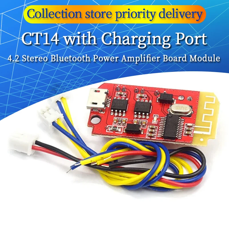 CT14 Micro 4.2 Stereo Bluetooth Power Amplifier Board Module 5VF 5W+5W Mini with Charging Port for Refitting Idle Sound Box