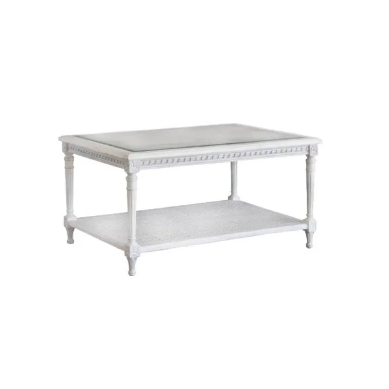 

Marble countertop coffee table, villa rattan made old tea table casual glass coffee table