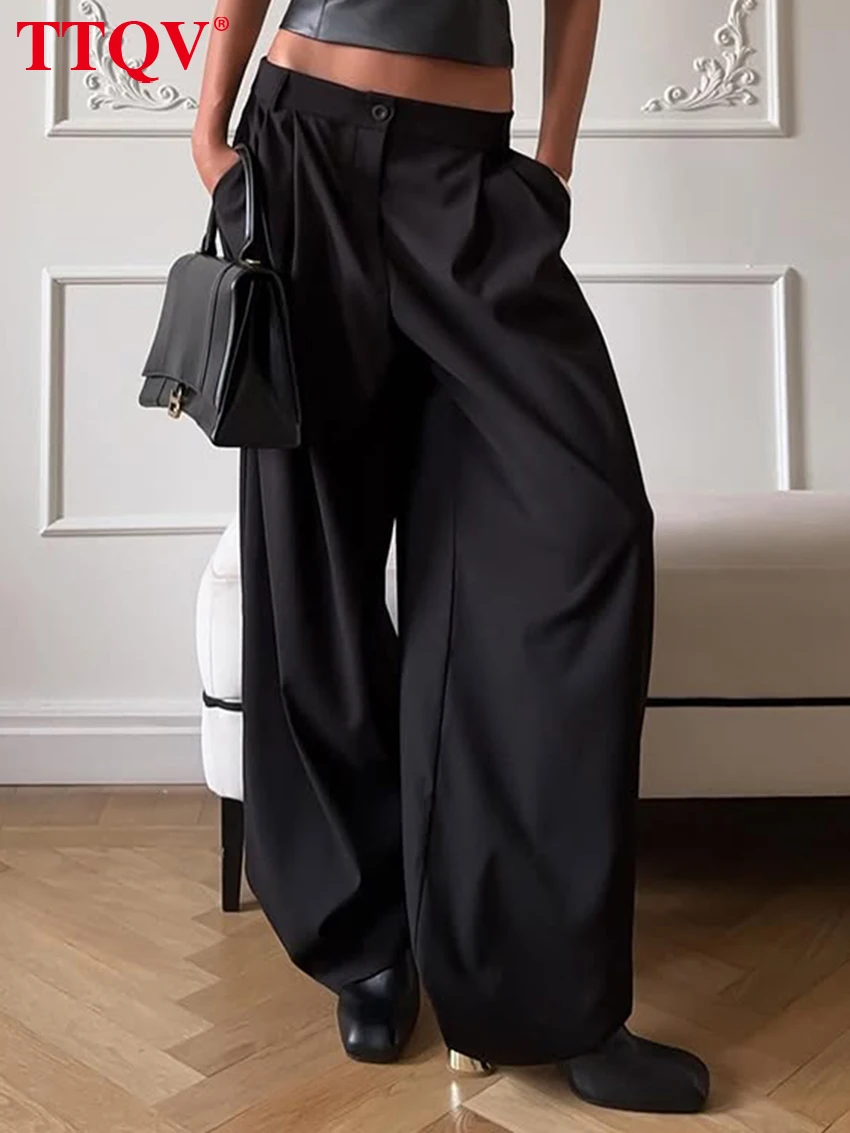 

TTQV Fashion Loose Black Office Women's Pants Spring High Waist Wide Trousers Elegant Classic Pants Female Clothing Streetwear