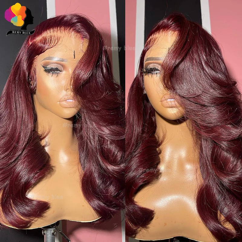 Burgundy 99j Body Wave Human Hair Wigs Pre-Plucked 13X4 Lace Frontal Wigs Red Curly Lace Front Human Hair Wig for Black Women