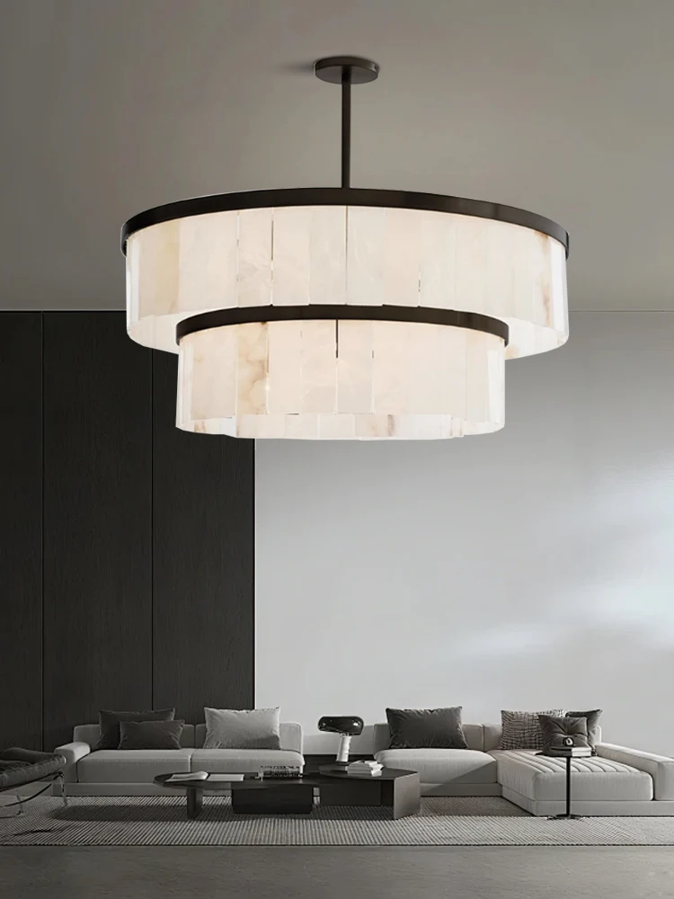Home Decor Room Alabaster Ceiling Pendant Lights Round, Luxury Marble Pendant Lamps Big for Bedroom Dining Room Lamparas