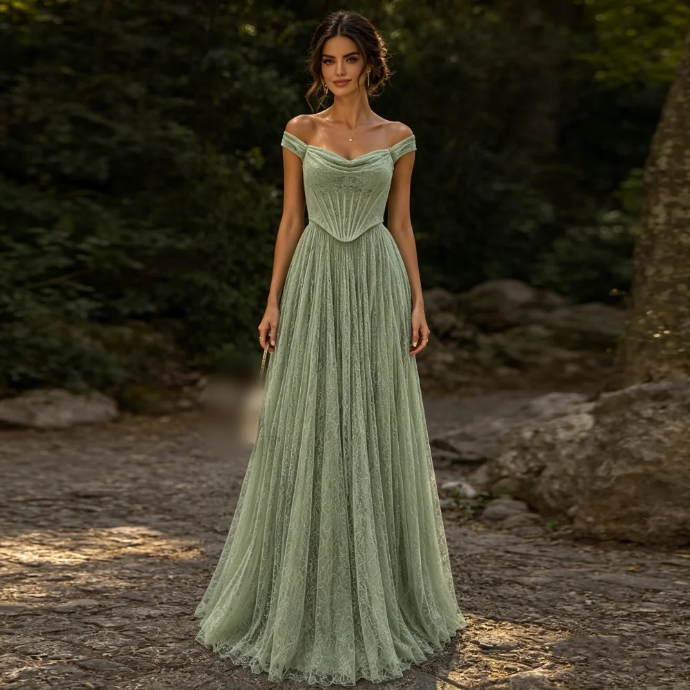 Maßgeschneidertes, bezauberndes Spitzen-Abendkleid, Quinceanera-Kleider, A-Linie, schulterfreie lange Kleider, hochwertiges Hochzeits- und Partykleid