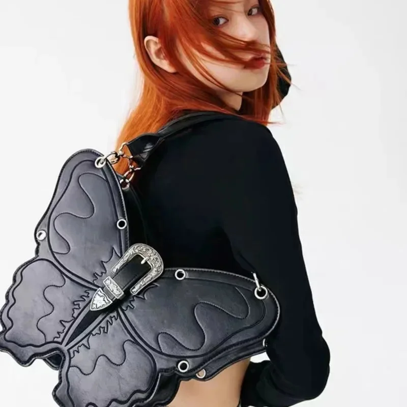 Y2K Butterfly Bag Women Punk Killer Bag Handheld Crossbody Shoulder Bag Sweet Girl Irregular Removable Stereoscopic Backpack New