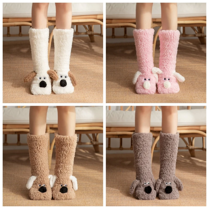 

Новинка 2025 года, женские носки-тапочки, осенние и зимние бархатные носки из кораллового флиса, домашние тапочки для сна, зимние носки, рождественский подарок, ковровые носки