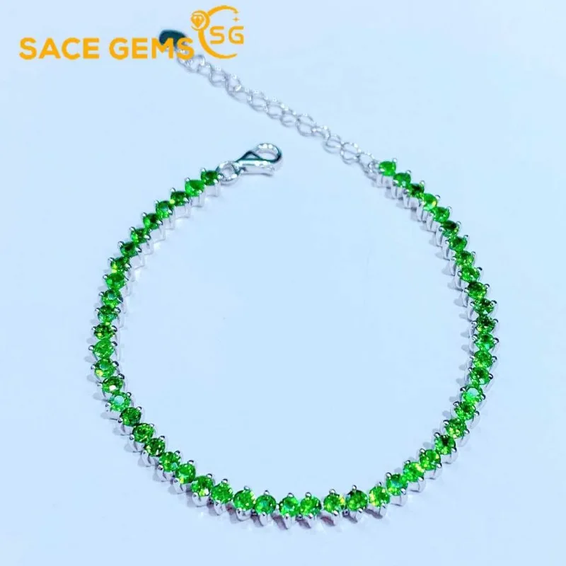 

SACE GEMS New Arrival 925 Sterling Silver Natural Diopside Gemstone Bracelrts for Women Engagement Cocktail Party Fine Jewelry