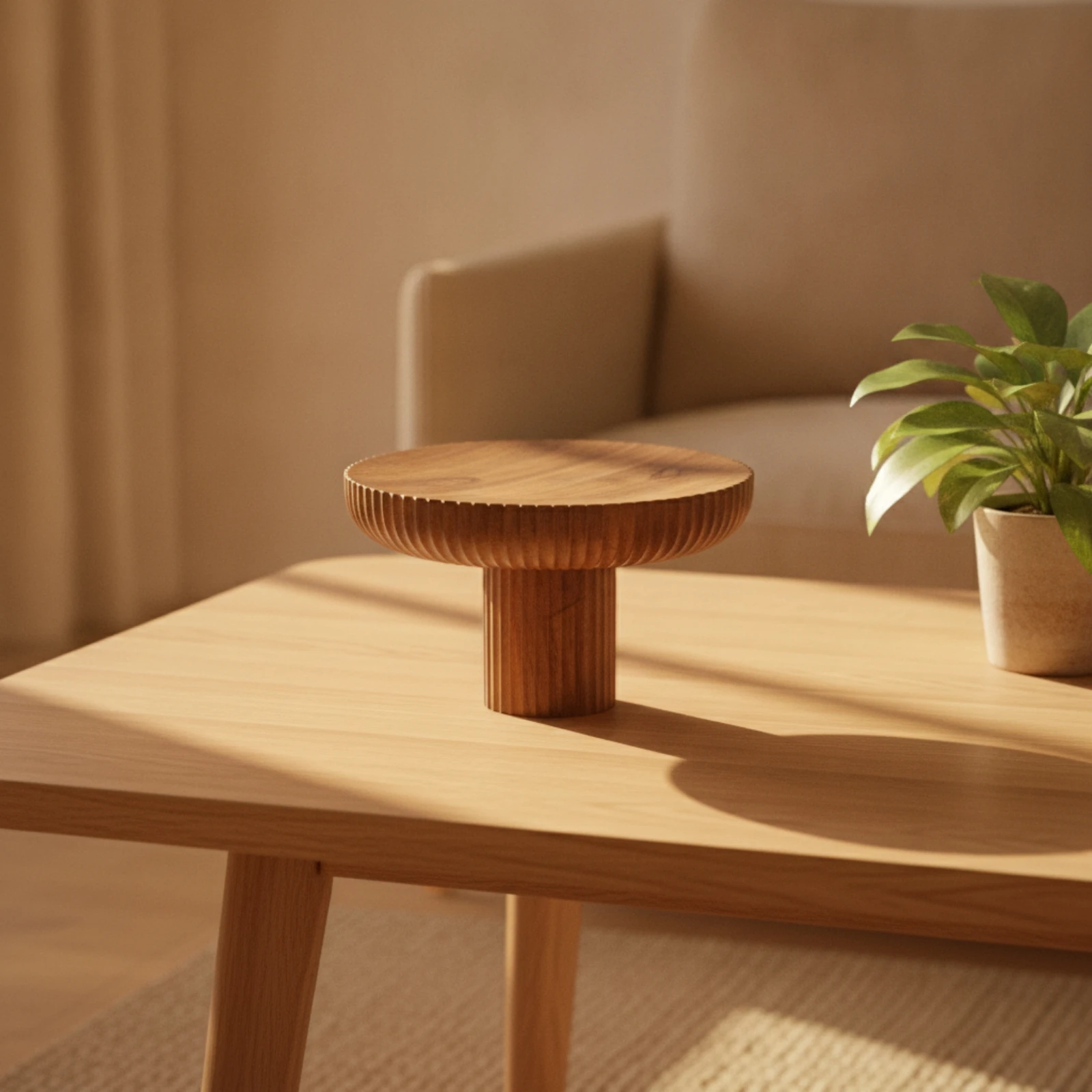 Pedestal Tray with Fluted Sides Sculptural Wood Pedestal Tray Riser Stable Minimalist for Tabletop Styling, Living Room