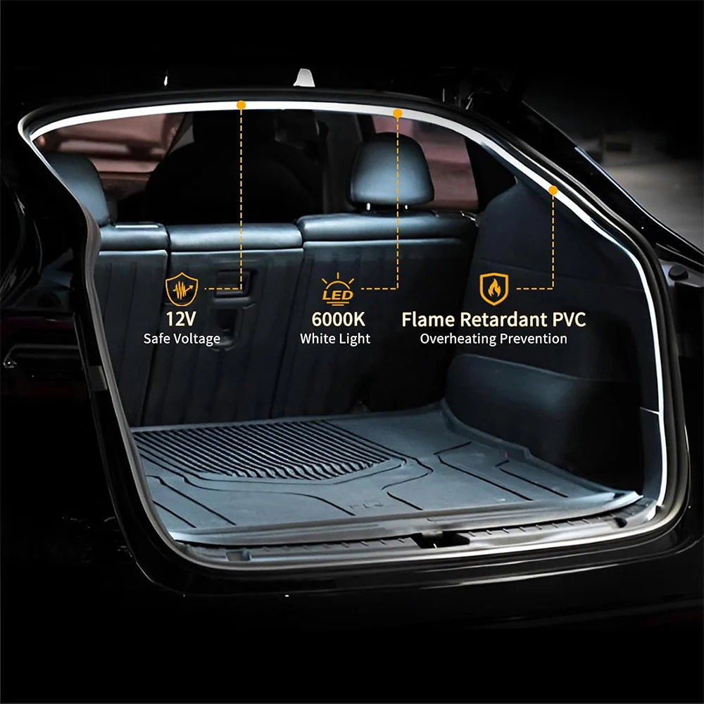 1 Set Car Trunk LED Decorative Light Strip For Tesla Model3/Y Tailgate Open Auto Illuminate Dual Colour Optional Light Strip