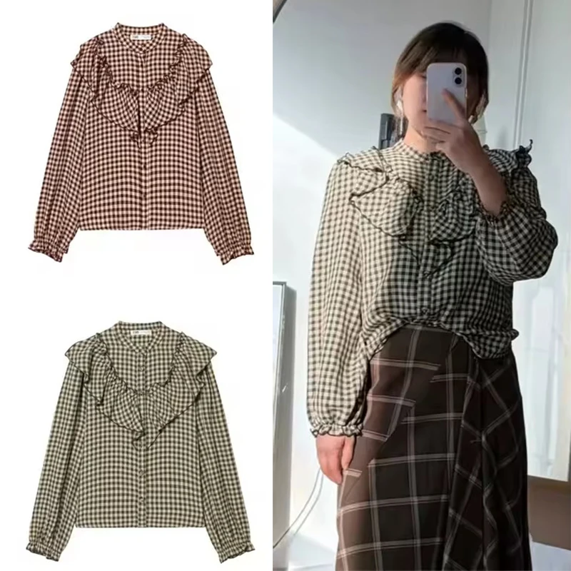 قمصان أنيقة على الموضة بتصميم بسيط للنساء 2025 موضة جديدة بأكمام طويلة قميص نسائي فضفاض غير رسمي منقوش وبلوزة ملابس علوية للسيدات #1