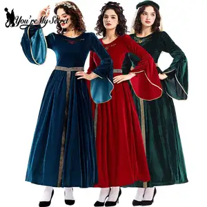 [You're My Secret] Women Medieval Costume Halloween Court Ball Flared Sleeve Princess Dress Cosplay Stage Performance Costume