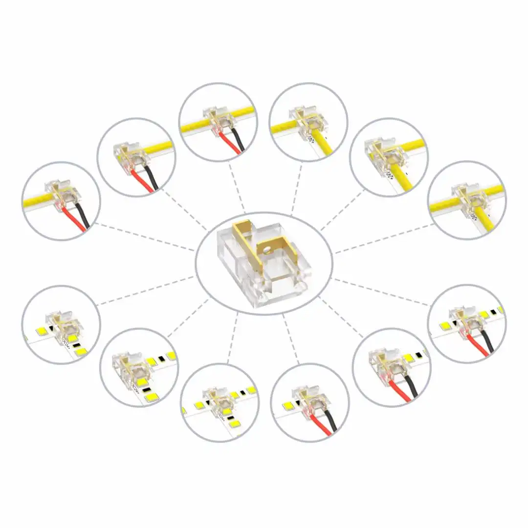 12-in-1 Solderless LED Strip Connector Kit, 8mm 2Pin L T Corner Connector Clips, No Welding Splitter for Single Color COB LED