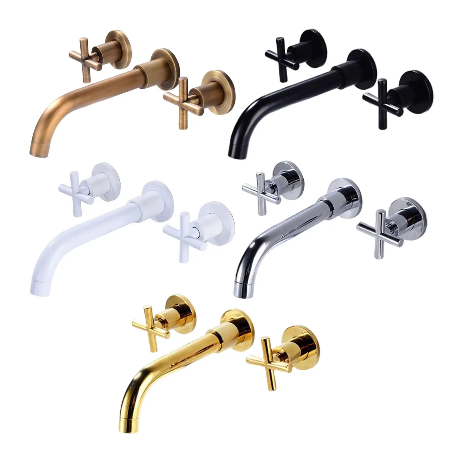 

Two Handle Swivel Wall Mounted Bathroom Sink Faucet, Electroplate Finish Spout Bathtub Mixer Tap Bath Shower Faucet