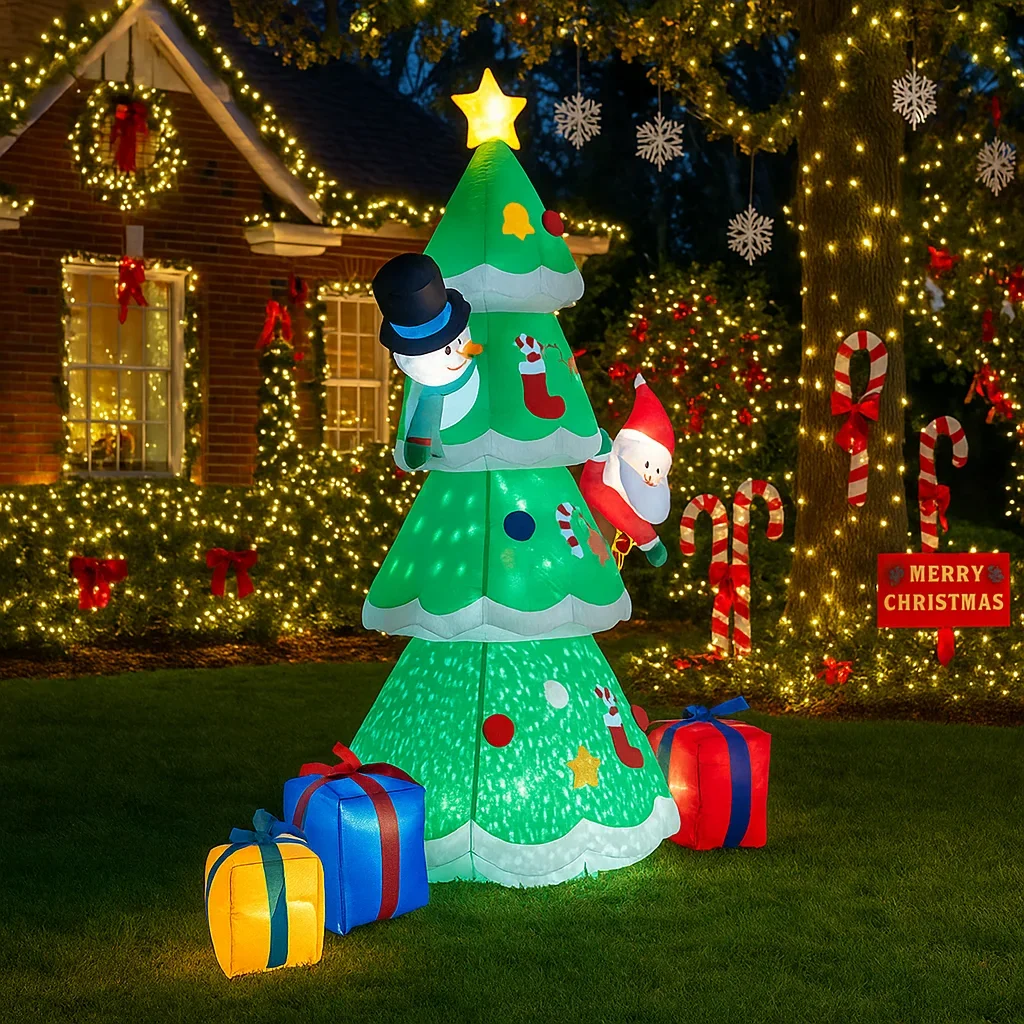Árbol de Navidad inflable de 2,1 M/6,8 pies, Papá Noel, muñeco de nieve, Cajas de Regalo, luces LED, iluminación navideña para el hogar, decoración, suministros de decoración de Navidad