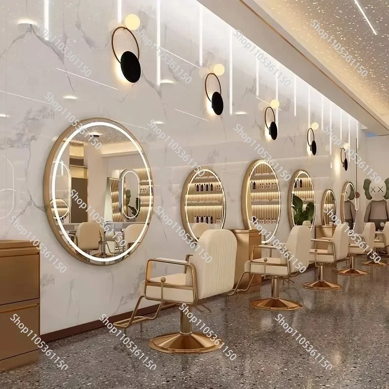 Round Barber Shop Decorative Mirror Simple Bathroom Makeup Mirror Hair Salon Wall Hanging Perm and Dyeing Mirror Decoration Home