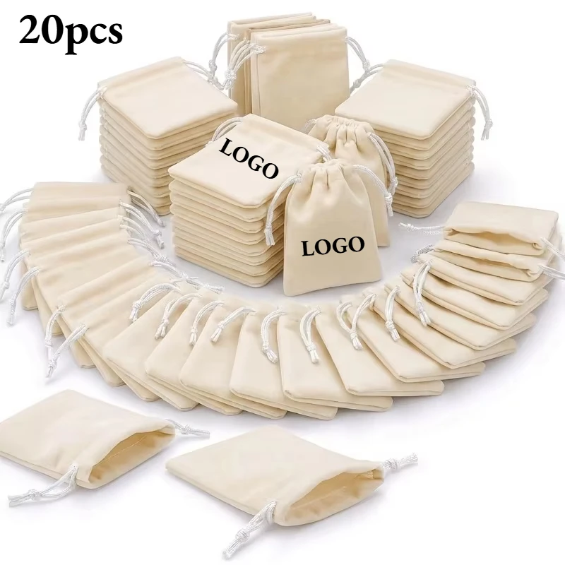 20pcs Custom Logo Velvet Gift Bag Jewelry Packing High Quality Drawstring Pouches for Party Christmas Wedding Candy Jewelry Bags