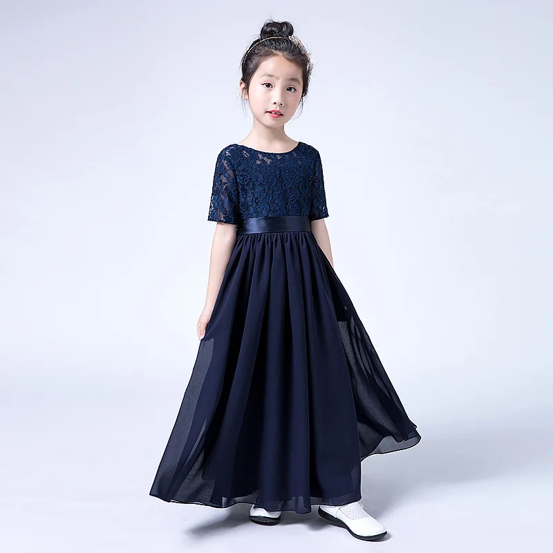 Summer Flower Girl Dresses Navy Blue Soft Chiffon Little Girl Communion Gown For Party