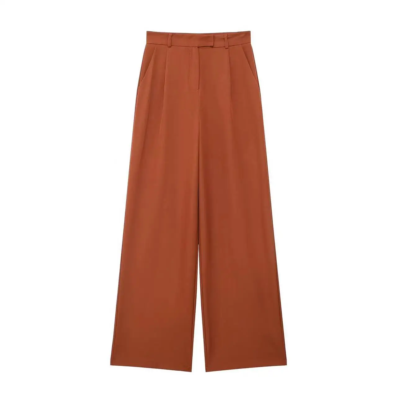 Women Fashion With Darts Front Pockets Wide Leg Pants Vintage High Waist Zipper Fly Female Trousers Mujer