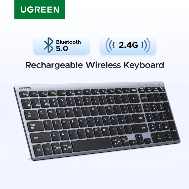 UGREEN Keyboard Wireless Bluetooth 5.0&2.4G 99 Keycaps Russian/EN For MacBook iPad PC Tablet USB C Rechargeable Keyboard