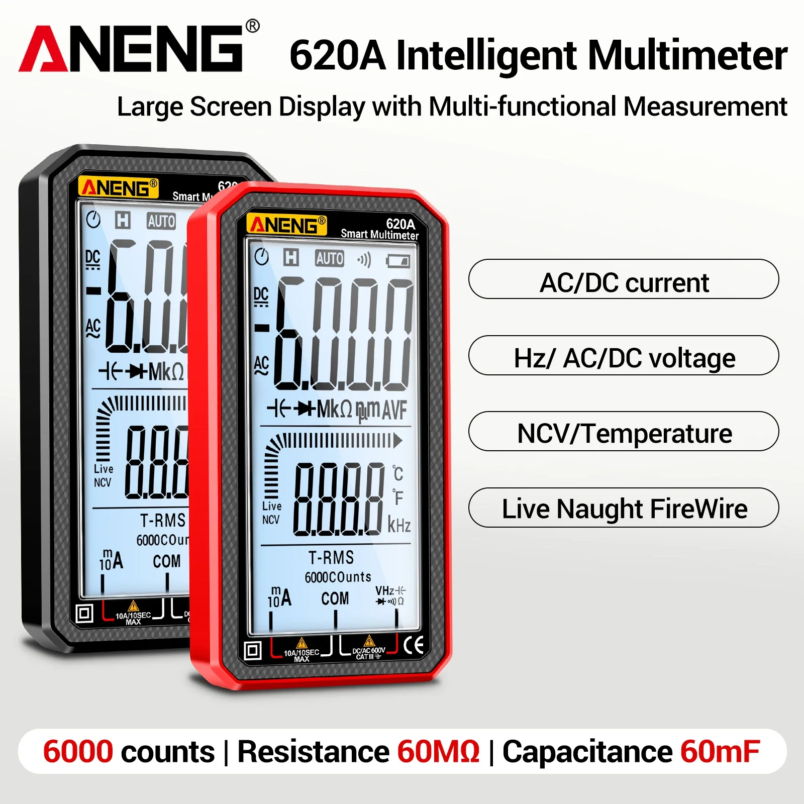 ANENG 620A 6000 Count Multimeter NCV Measurement Neutral Wire Identification Full Function Electrical Parameter Measurement