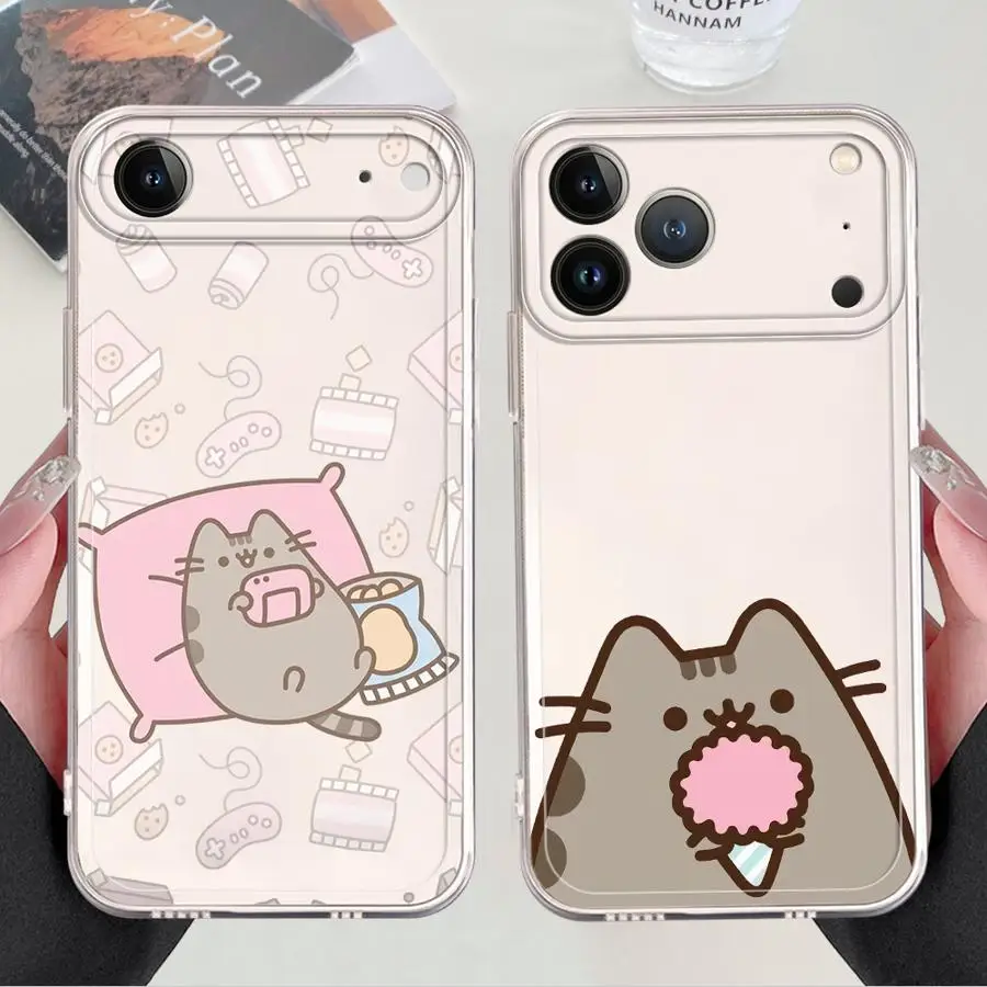 Hülle für iPhone 17 Pro Max 17e XR 16 15 13 Pro 12 Mini XS Max Air 11 14 Plus Weiche Handyhülle Niedliche P-Pusheens Katze