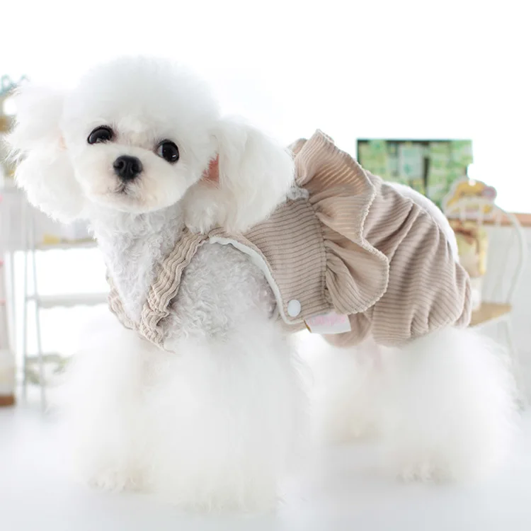 Dog Autumn/Winter Corduroy Lace Strap Teddy Bear Cat Pet Clothes Dog Pajamas Puppy Clothes Dog Overalls Clothes Winter