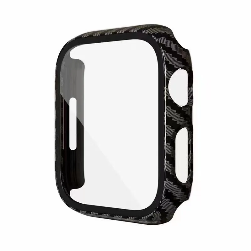 Glass Case+Carbon Fiber Pattern Strap For Apple Watch Ultra 2 49mm 45mm 42 38mm 40mm 41mm Bracelet Correa For iWatch 7 8 9 SE 6