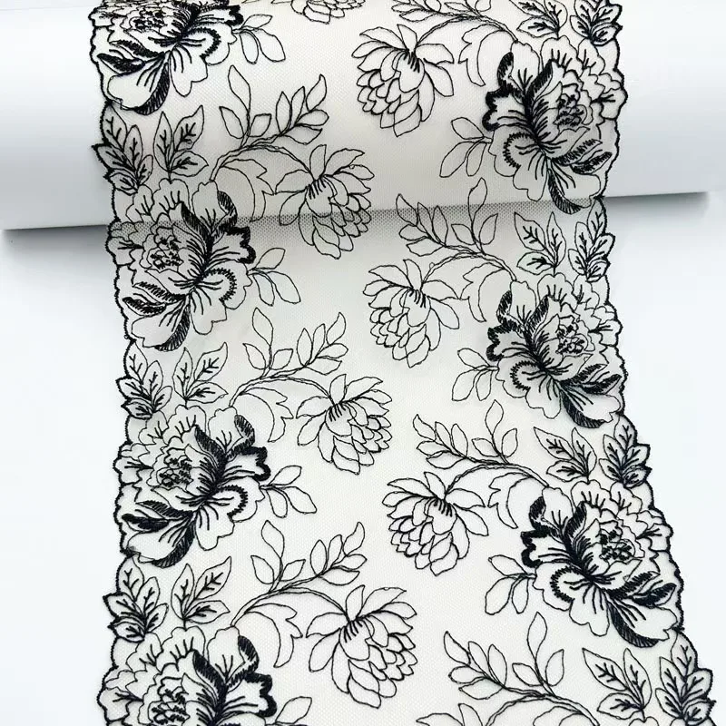 

9 ярдов, ширина 28 см, черный полиэстер, мягкая сетка, вышивка, кружевная отделка, аксессуары для платья, кружевная ткань, швейные поделки, материал куклы