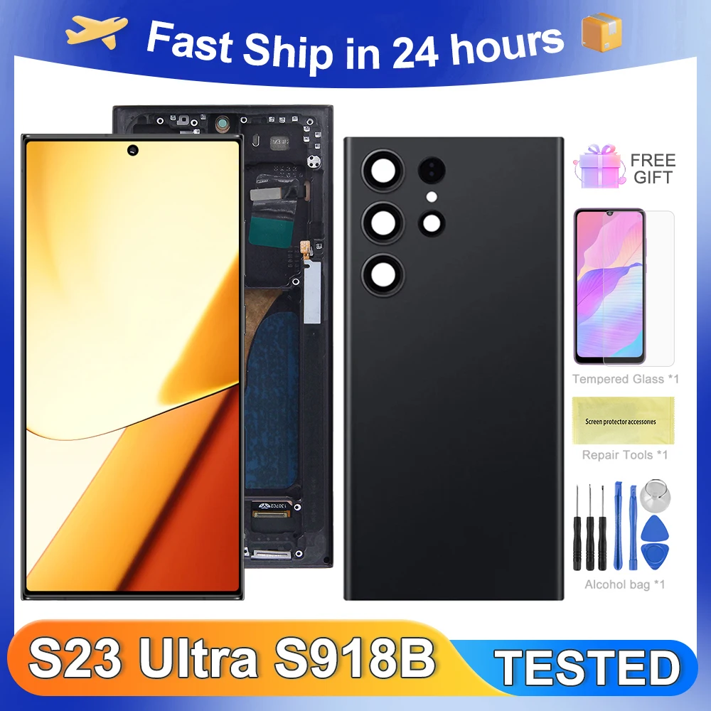 S23 Ultra 6.8\'\'For Samsung Tested S918B S918U S918W S918N S9180 LCD Display Touch Screen Digitizer Assembly Replacement