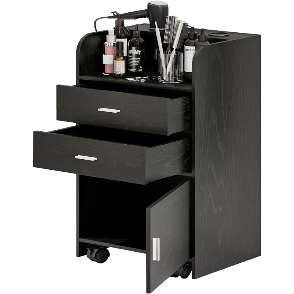 

Salon Station for Hair Stylist, Black Salon Station Storage Cabinet on Wheels, Salon Table W 2 Drawers, Stylist Storage Cabinet