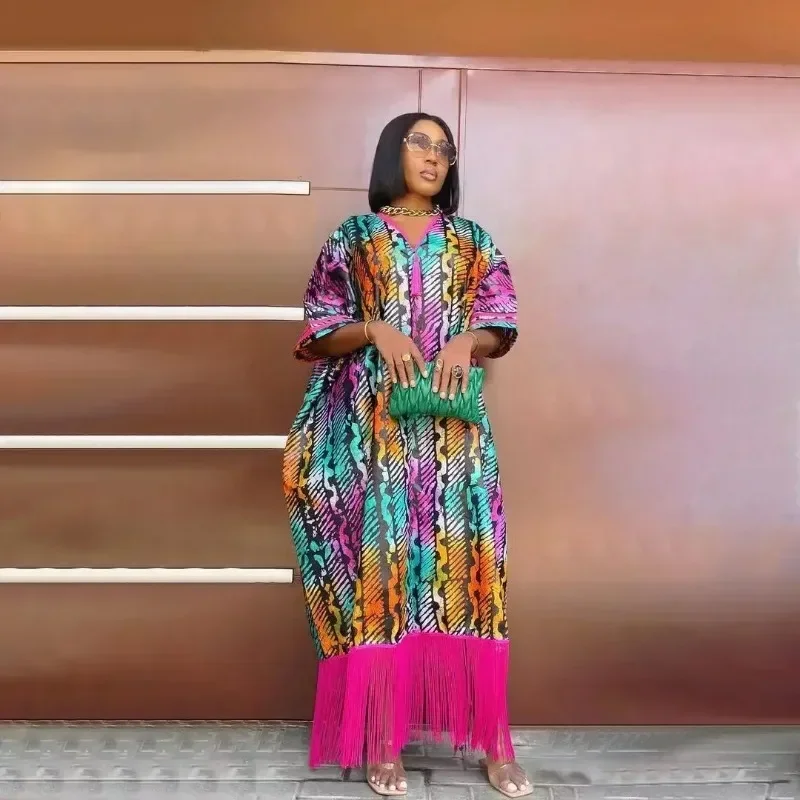 2026 African Dresses for Women Tassels African Fashion Boubou Dashiki Ankara Outfits Evening Gown Abayas Printing Kaftan Robe