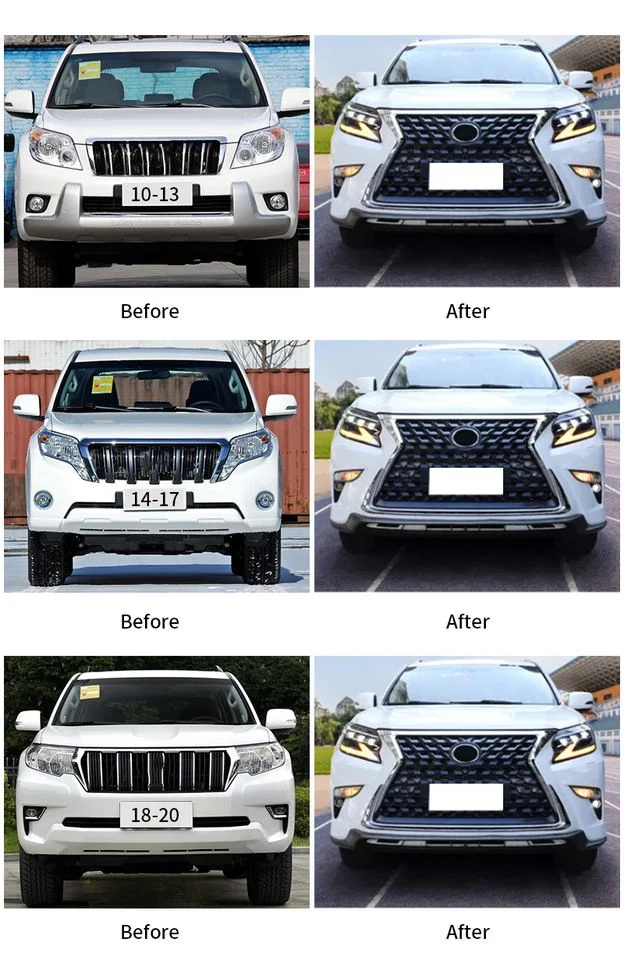 عرض ساخن لمجموعة بودي كيت لكزس Gx لعام 2010-2019 لشد الوجه برادو إلى 2020 مصابيح أمامية ممتصة للصدمات