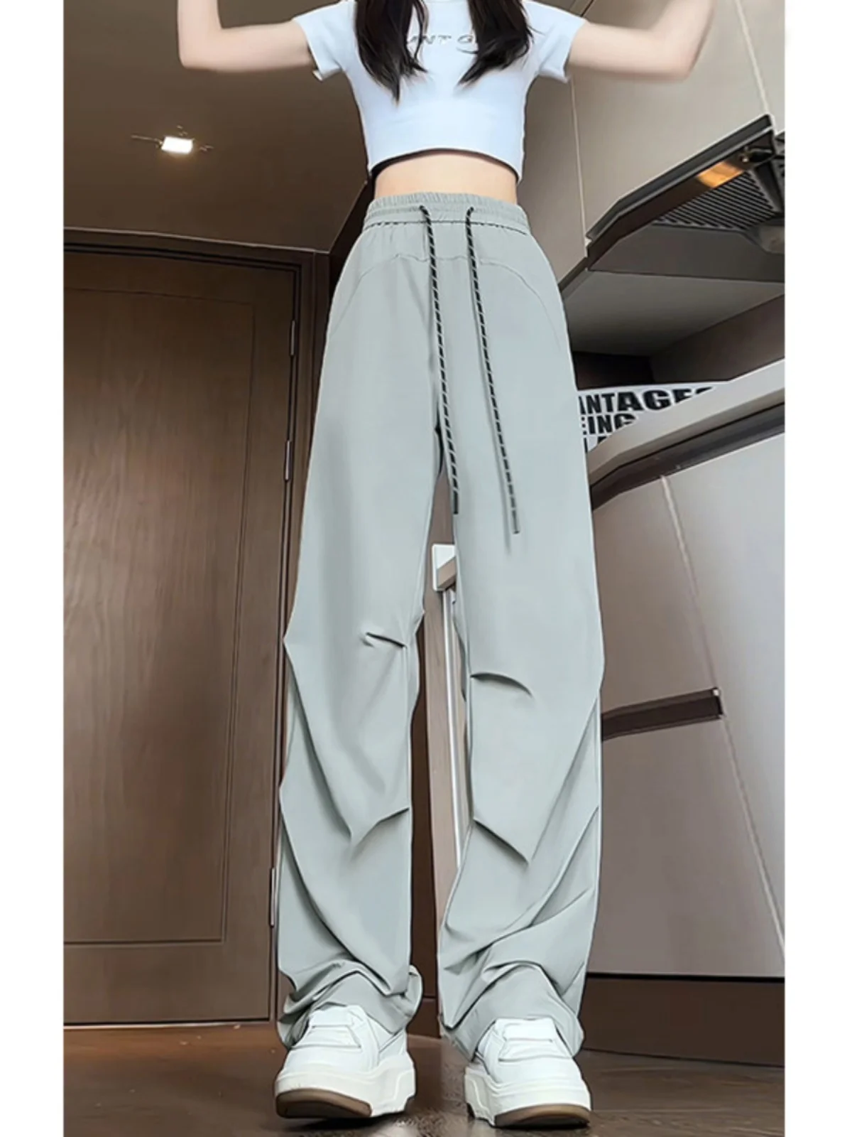American Sle Ice Silk Qui Dry Paratrooper Pants Men Summer Pleated Loose Casual Pants Slimming Lazy Sle Breathable