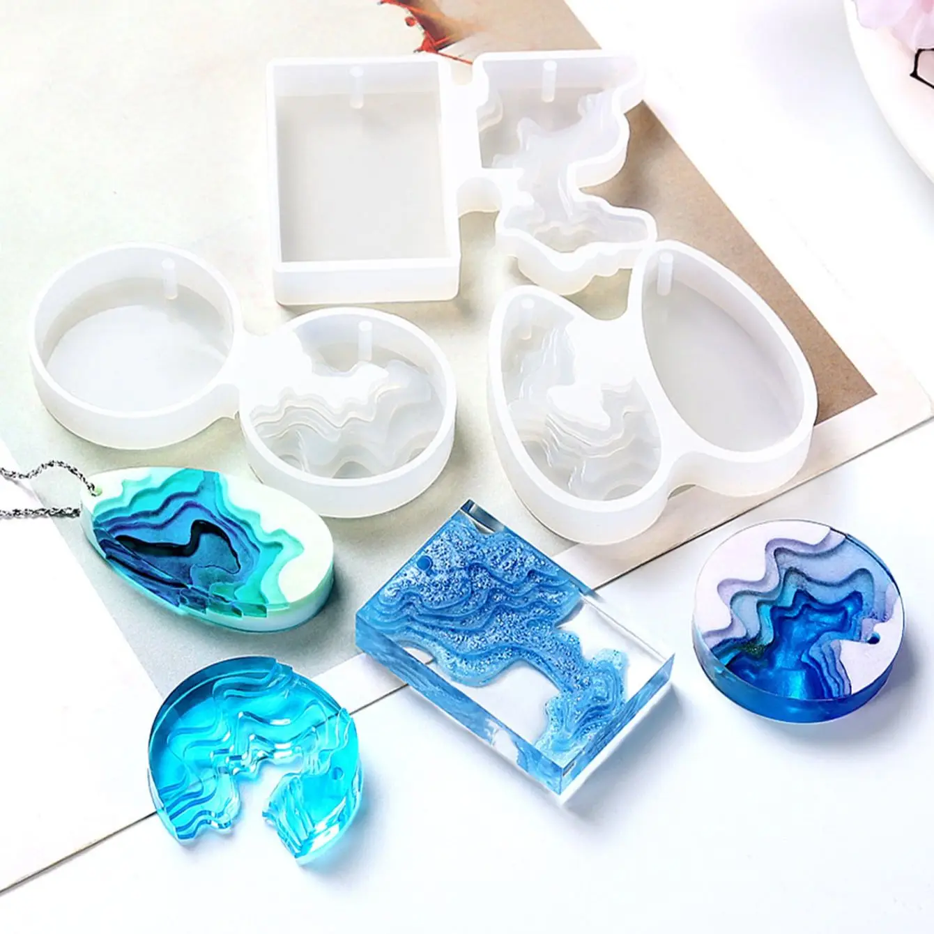 Round Water Drop Handmade DIY Crystal Epoxy Glue Creative Concrete Plaster Step Field Island Pendant Silicone Mold